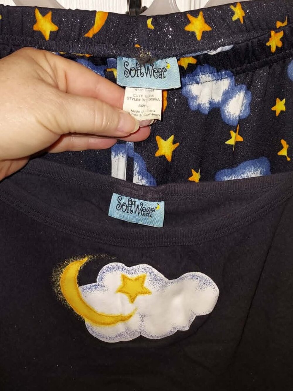 MOON STARS CLOUDS PAJAMAS Soft Wear Junior Sparkle Silky Pants Tank Top Vintage - Picture 5 of 5